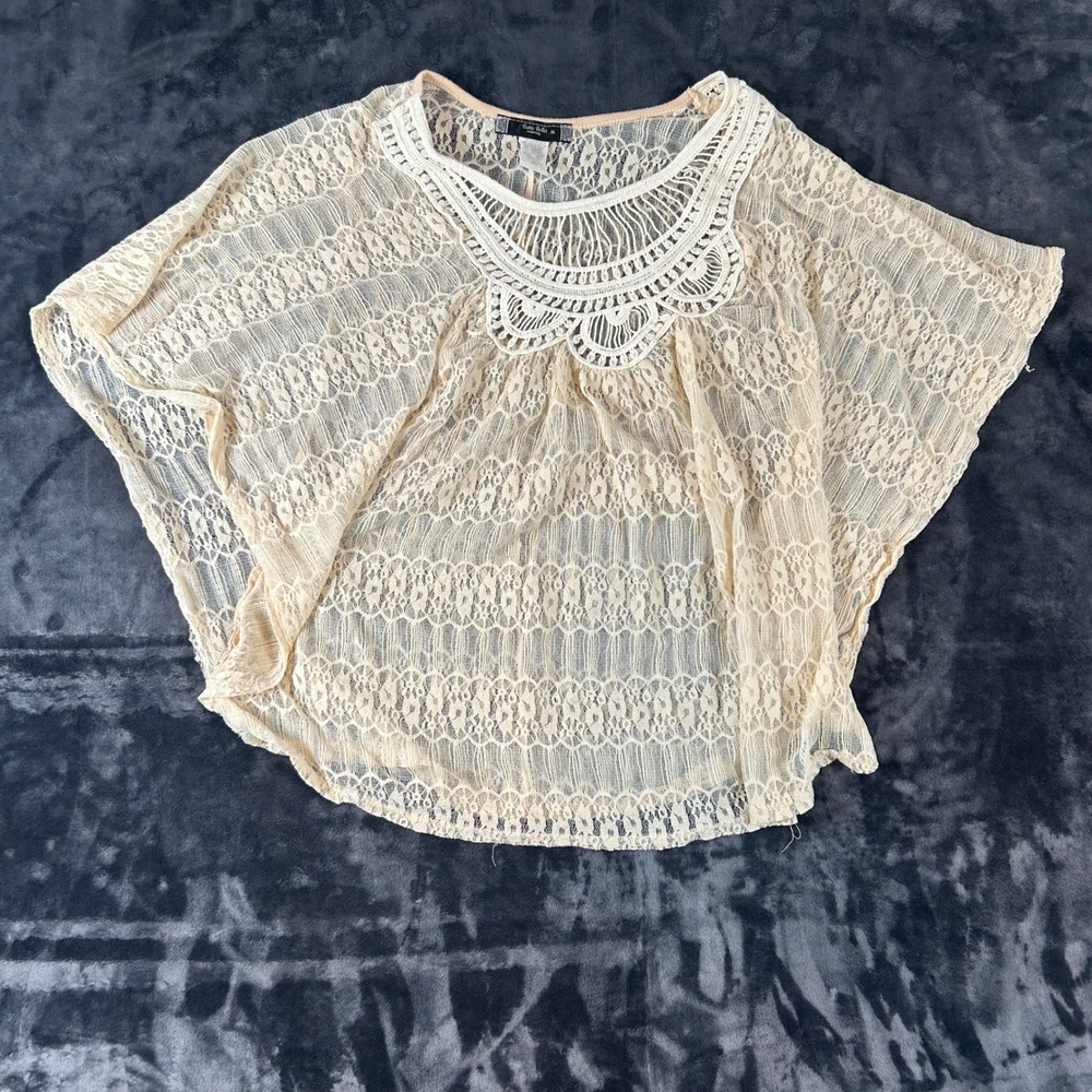 Tutta‎ Bella Maternity Poncho Top Womens XL Cream Lace Crochet Trim Boho